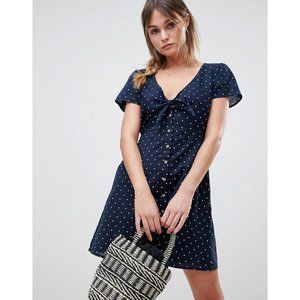 Abercrombie & Fitch Blue Polka Mini Dress Size XSP Knot Front